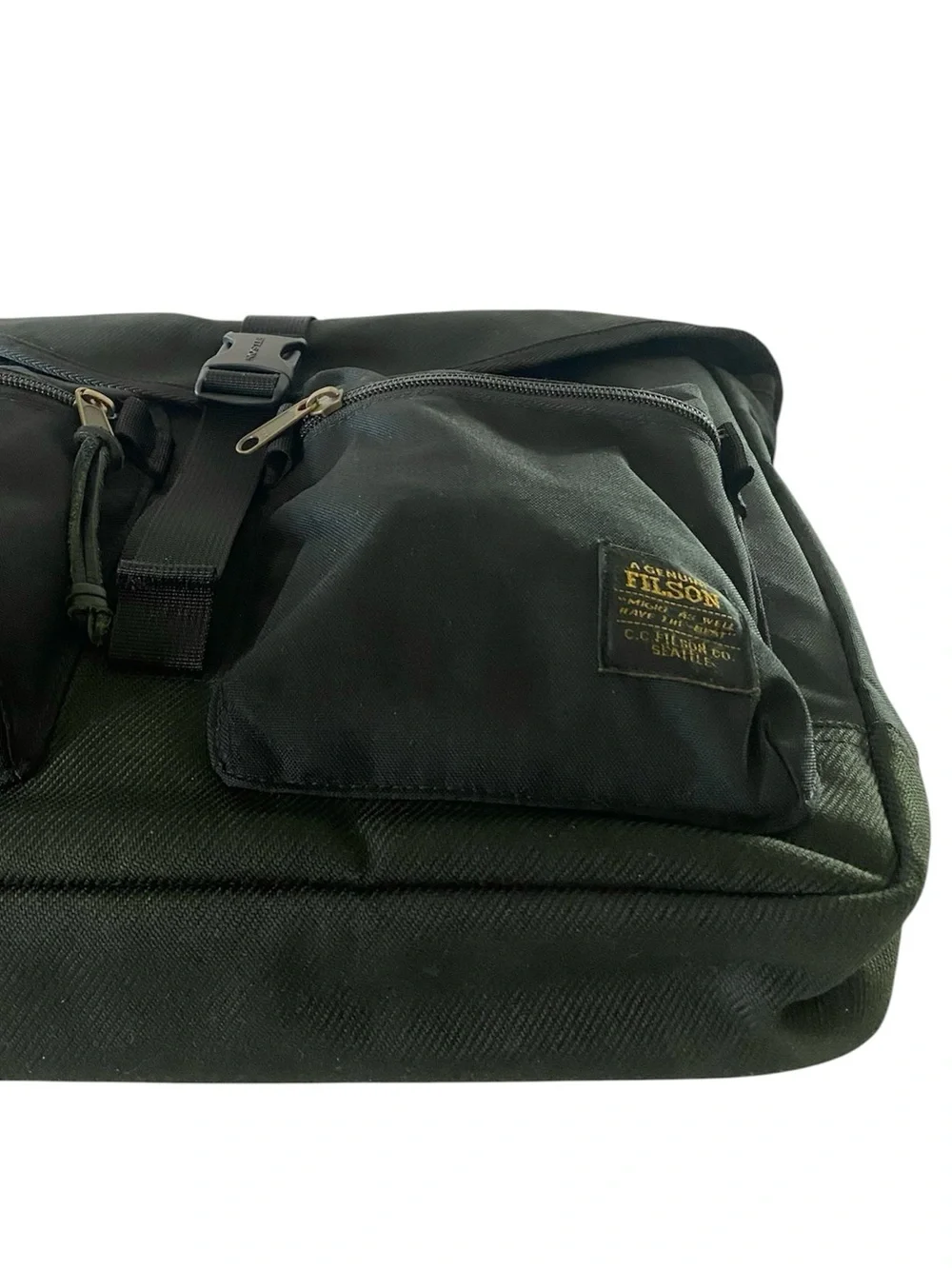 Filson Black Messenger Bag with Front Pockets